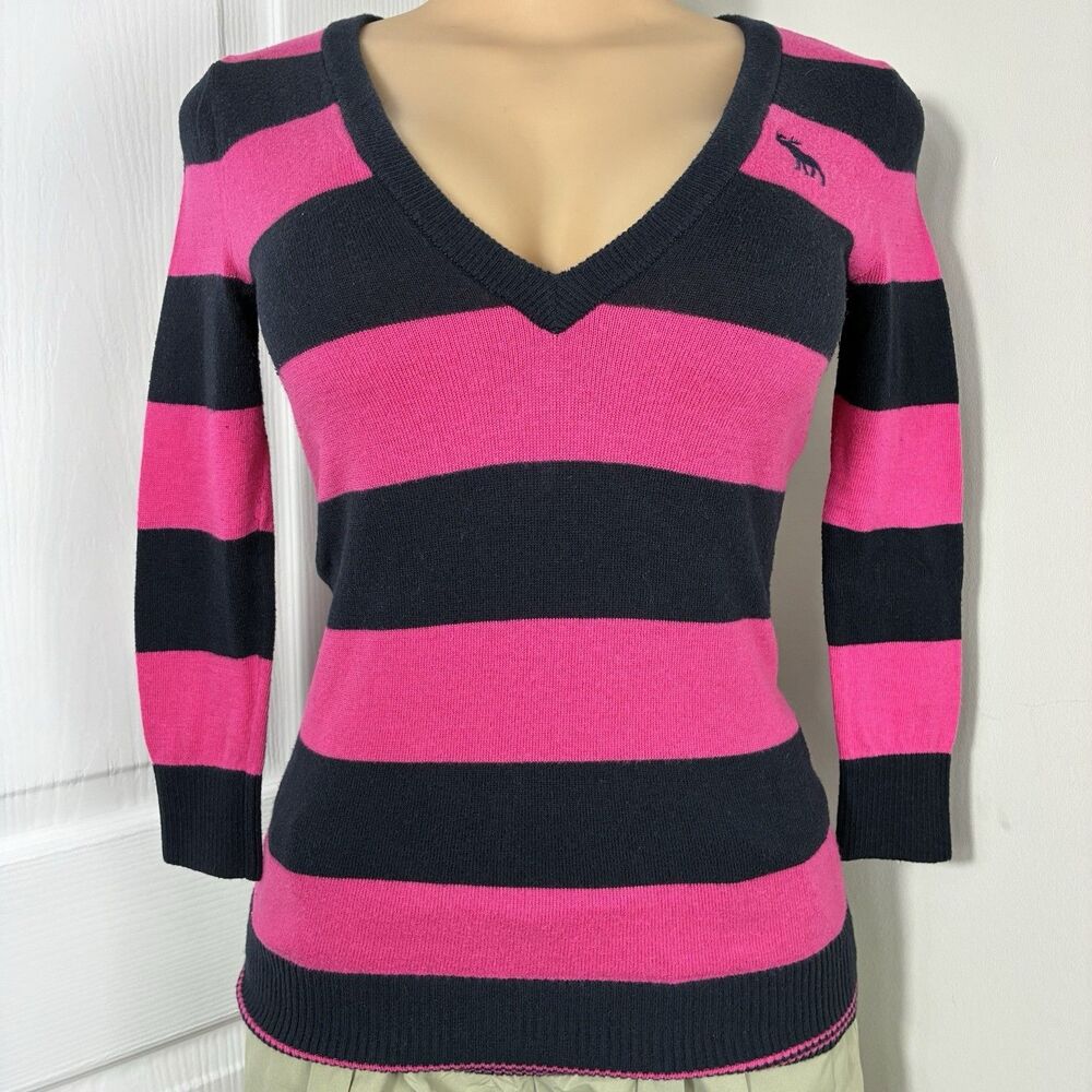 ABERCROMBIE & FITCH Kids Sweater Large Y2K vintage 90s Striped pink/blue